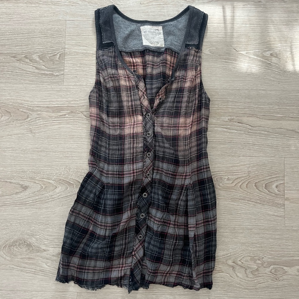 Free People Plaid Vest/Shirt Distressed